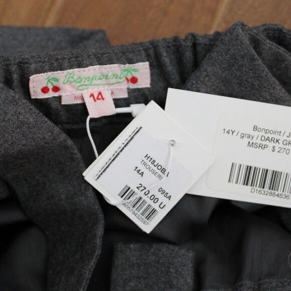 NWT Bonpoint Joba Virgin Wool Suspender Style Trouser Pants Gray Chine 14 Girls - Picture 7 of 8